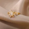 Pierścienie klastrowe wykwintne obrotowy pierścień przeciwsłoneczny daje kobietom złoty kolor stalowej stali nierdzewnej otwierającej regulowana biżuteria prezent mujer