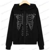 Erkek Hoodies Sweatshirts Büyük Promosyon Avrupa Y2K Rhinestone İskelet Desen Fermuarı Termal Hoodie Elektronik Trafo Sweatshirt Dikiş Erkekler ve Kadınlar İçin T240118