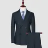 Abiti da uomo (pantaloni giacca) Moda stile britannico Business Gentleman Semplice tinta unita doppio petto Casual Set da sposa 2 pezzi