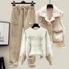 Winter Kasjmier Vest Jas Borduren Gebreide Trui Casual Broek Driedelige Elegante Damesbroek Set Outfit 240117