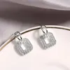 Boucles d'oreilles Anziw Moissanite Drop Square pour femmes réel 925 argent Piercing oreille bijoux D couleur fête de mariage vêtements quotidiens cadeaux