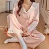 Dames Nachtkleding 2024 Lente Zomer Pyjama Set Puur Katoen Dubbellaags Gaas Lange Mouw Tweedelige Cartoon Schattig Zoete Homesuits