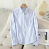 Повседневная хлопковая женская рубашка-оксфорд, осенняя женская блузка хорошего качества и топы, женские белые, синие полосатые рубашки, одежда 240117