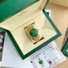 Original Box Certificate 18K Gold President Male 41mm Watches Day Date Diamonds Green Dial Watch Men rostfri Diamond Bezel Automatisk armbandsur 89