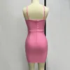 Casual Kleider Fu Rui 2024 Frauen Sommer Sexy Rosa Hardware Verband Mini Kleid Party Cocktail Abend Dropship Großhandel