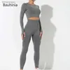 Active Sets Bauhinia 2/3/4PCS Women Seamless Workout Clothing Gym Yoga Set Long Sleeve Crop Top High Waist Leggings Sports Bra Outfit SuitL240118
