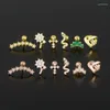 Stud Oorbellen 1 Stuk Oorbel Voor Vrouwen Grils Sieraden Zirconia Snake Cross Kroon Vormige Rvs 8mm Bar