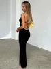 Sıradan Elbiseler Seksi Spagetti Kayışı Sırtsız Yüksek Yatak Akşam Kadınlar İçin 2024 Zarif Bodycon Slagiless Bandage Siyah Uzun Parti Elbise