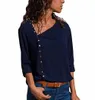 modeknoop onregelmatige schuine kraag blouse met lange mouwen dames S-2XLzwartgroengrijsgeelrozewitblauw 240117