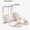 JC Jimmynessità Choo Dress Bridal Wedding Saeda Sandals Fashion Scarpe Crystal Catena Square Tacchi grossi Calza