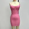 Casual Kleider Fu Rui 2024 Frauen Sommer Sexy Rosa Hardware Verband Mini Kleid Party Cocktail Abend Dropship Großhandel