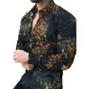 Men's Casual Shirts Men Spring Summer Shirt Turn-down Collar Single-breasted Slim Fit Long Sleeve Buttons Soft Breathable Flower Print