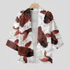 Men's Casual Shirts Shirt Spring And Summer Cardigan Japanese Style Cool Semi Long Sleeve All Print Printed Collarless Antique Camisas