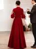 الملابس العرقية النبيذ الأحمر Qipao فتاة العروس التقليدية الصينية المسائية المسائية طويلة اللباس المخملية التطريز