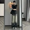 Women's Jeans Gradient Wide Leg High Waist Drop Floor Dragging Jeans for Women Spring and Autumn 2023 New Loose Straight Leg Pants y2kyolq