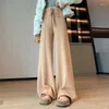 Pantalon Femme 2024 Automne Hiver Femmes Drapé Tricot Pantalon Large Jambe Tendance Dames Couleur Unie Lâche Flare Boutique À Lacets