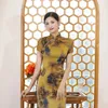 Vêtements ethniques 2024 Été à manches courtes Longue Satin de soie Jeunes vêtements traditionnels chinois Femme Mince Cheongsam Qipao Jupe En Gros