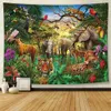 Tapissries Dreamy Forest Animal Elephant Tapestry Wall Hanging Bohemian Hippie sovrum Bakgrund Tygtryck Heminredning Yoga Blanketvaiduryd