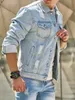 Mode Streetwear Männer Zerrissene Dünne Denim Jacke Männlichen Hohe qualität Distressed Casual Jean Mantel 240117