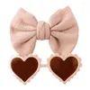 Hair Accessories Baby Kids Girl Hairband Set Heart Shape Sunglasses With Bowknot Headband For Summer