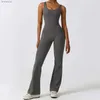 Active Set Sexy One Piece V-Back Jumpsuit For Women Open Back Romper Yoga Set Gym Fitness Sports Bodysuits Scruch Flare Legging ActiveWearl240118