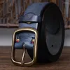 Bälten italienska förtjockat huvudlager Pure Cowhide Copper Buckle Leather Belt Retro Men's All Match Jeans Trend Texture