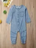 Primavera Autunno Abbigliamento per bambini Manica lunga Pagliaccetto Denim Solido Tuta Tasca Abiti Neonato Bambini Neonata Ragazzo Vestiti 2010279568753