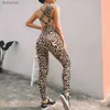 Active Sets bodysuits Women Sexig Jumpsuit Off Shoulder Body Top Streetwear Strap Onesie Female Clothing Leopard Bodcon Yoga Suit LeggingSl240118