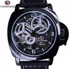 Forsining Full Black Watch szkielet szkieletowy Windmill Designer zamsz pasek wojskowy Zegarek Watch Watch Top Marka luksusowy automatyczny nadgarstek W301I