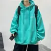 Men's Hoodies Sweatshirts For Man Simple Letter Green Clothing Print Hooded Korean Style Emo Warm Aesthetic High Quality