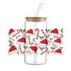 Confezione regalo Design natalizio Adesivo per trasferimento DTF UV Decalcomanie impermeabili per adesivi per tazze di vetro da 16 once