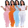 Damen Bademode Badeanzug für Frauen 2024 Strand Cover Up Sommerkleid KK Einfarbig Kurzarm Top Plissee Hosen Pit Strip Zweiteiliges Set