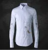 Nieuwe aankomst mode Bloem En Vogel Borduren Asymmetrische Mode Mannen Casual Shirts lange mouw maat M L XL 2XL 3XL 4XL