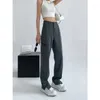 Pantalones de mujer Verano Gris Autocultivo Traje fino Moda Cintura alta Dividir Pierna ancha Casual Baggy Pantalón recto Damas