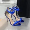 2024 neue Gianvito Rossi Stiletto Heels Sandalen Kleid Schuhe Stiletto Rose Metallic Leder Fuß mit Absatz Reißverschluss hinten Women Schoenen Zomerjurk Fabriek Schoeisel