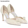 Jc jimmynessity choo robe mariage sacora chaussures nuptiales élégantes sandales blanches perles en cuir marques de luxe hauts