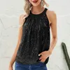 Kobiety bluzki kobiety górna kantarka szyja błyszcząca cekin z rękawów na ramię luźne miękki pullover lady club tank bluzka bluzy feminina