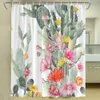 Rideaux de douche Cactus Flowershower Rideau Aquarelle Rose Floral Décor De Bain Rideau Polyester Tissu Lavable Ensembles D'accessoires De Salle De Bain