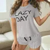 Vêtements de nuit pour femmes Femmes Pyjamas Ensemble Vêtements de maison Été Costume court Lettre Impression Pyjama Femme Loungewear Pyjama Dames Pijama Shorts 2