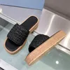 Cane Braid Platform Mules Thick Sole Peep Toe Slip On Slides Outwear Beach Vacation Slippers Triangle Luxury PRA Slide