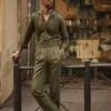 Herfst en winter Tweedelige militaire groene broek met lange mouwen, casual losse bedrukte herenset