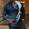 Chemises décontractées pour hommes Chemise hawaïenne Ligne 3D Manches longues Col de boule T-shirt surdimensionné Vêtements d'été 2024 Haute qualité