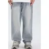 Dragon raka ben jeans för både män och kvinnor, våren 2024 Enkel och lös ljusblå tvättade fickjeans för män
