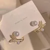 Stud Earrings Korean Fashion Rhinestone Butterfly Pearl For Women Trendy Elegant Imitation Pearls Earring Luxury Jewelry Gift