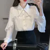 Women's Blouses Long Sleeve Office Lady Blouse Shirt Tops Women Peter Pen Collar 2024 Shirts Buttons V135