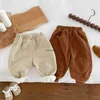 Trousers Baby Corduroy Winter Infant Toddler Casual Pants Plus Velvet Thick Boy Girl Fashion Patch Warm ldren Clothes H240508