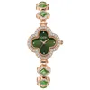 Orologio impermeabile da donna al quarzo con bracciale in agata verde chiaro di lusso quadrifoglio fortunato