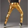 Silver Shiny Motorcycle Pu Leather Pants Men Brand Skinny Party Halloween Trousers Men Stage Prom Singer Costume Pants 3XL 240117