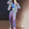 Stage Wear Female Hip Hop Jazz Dance Team Costume Purple Blue Laser Mirror Sequins Jacket Vest Pants Set Bar Singer Performance