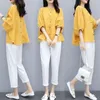 Women's Two Piece Pants Women's Tracksuit Summer Fashion Casual Cotton Linen Suit Short Sleeved Tops Sets Large Size Clothing 4XL Q474